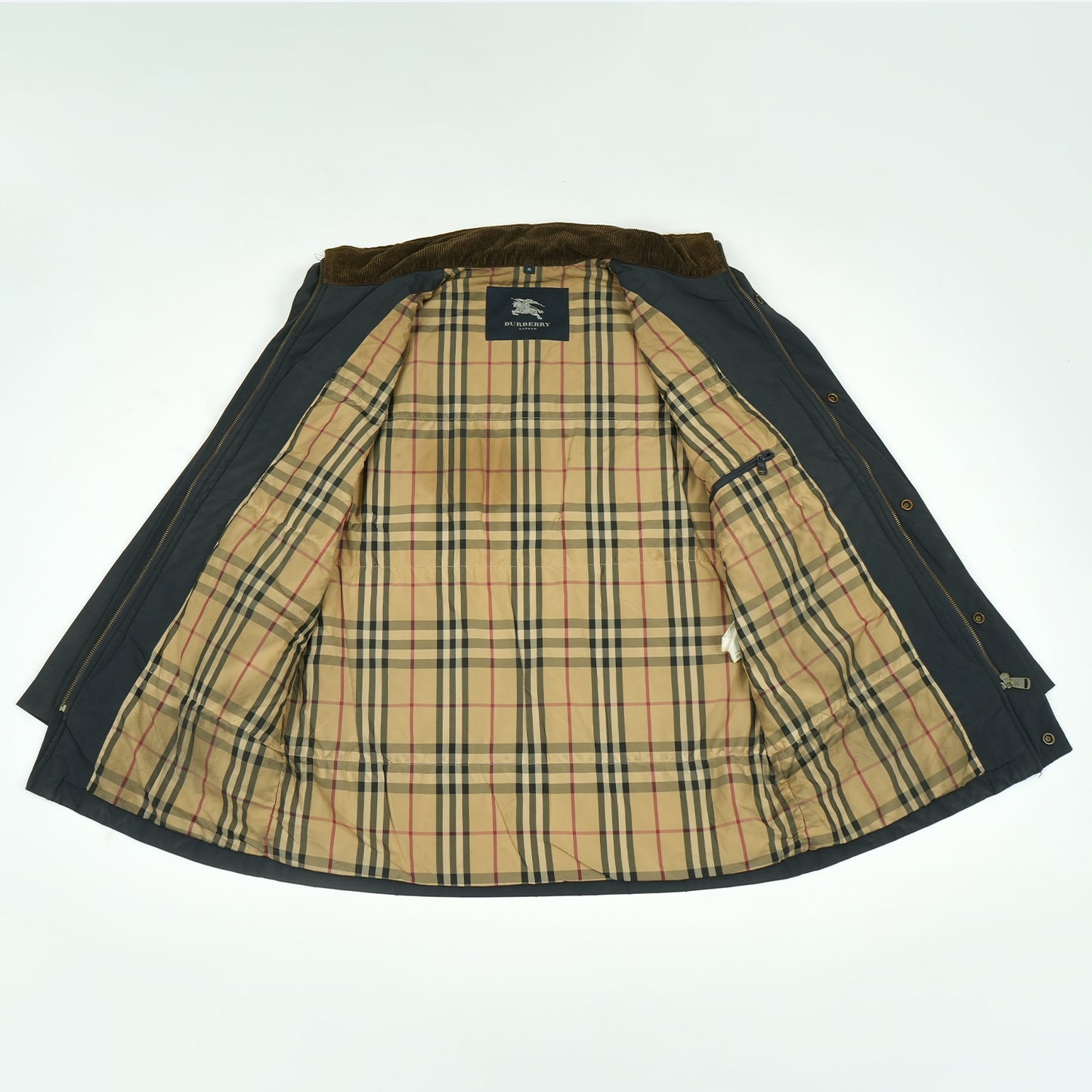 Vintage Burberry London Waxed Cotton Field Jacket with Nova Check Lining In Medium