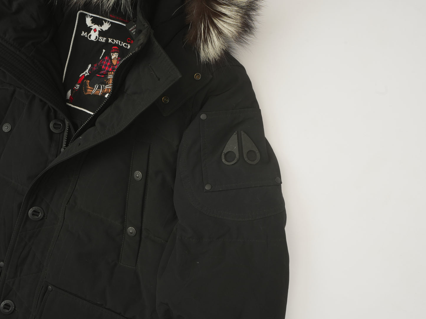 Moose Knuckles Men’s Luxury Down Winter Parka - Black with Genuine Fur Hood