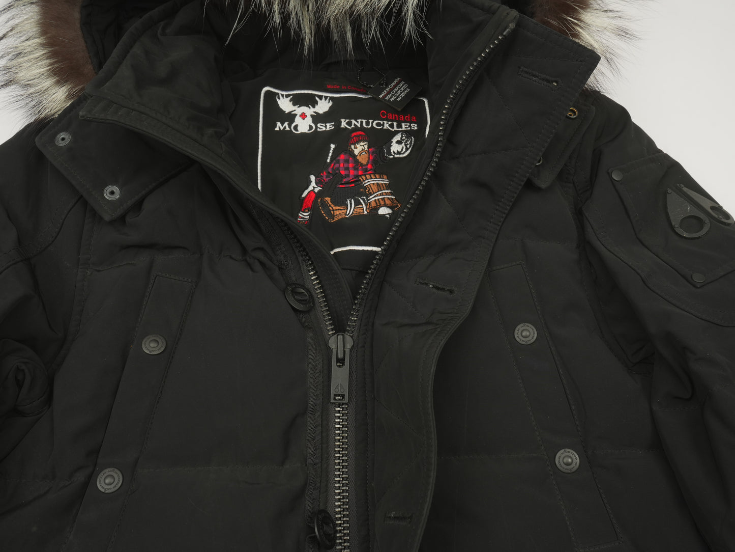 Moose Knuckles Men’s Luxury Down Winter Parka - Black with Genuine Fur Hood